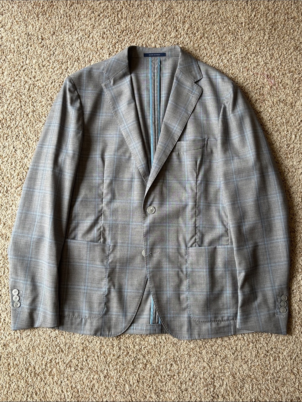 *Luxury* Boggi Milano Gray Plaid Summer Weight Wool Sport Coat Eu 50 US 38 40
